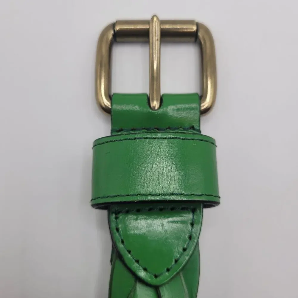 Green Leather Belt Women Medium Braided Woven Boho Minimalist Preppy Cottagecore